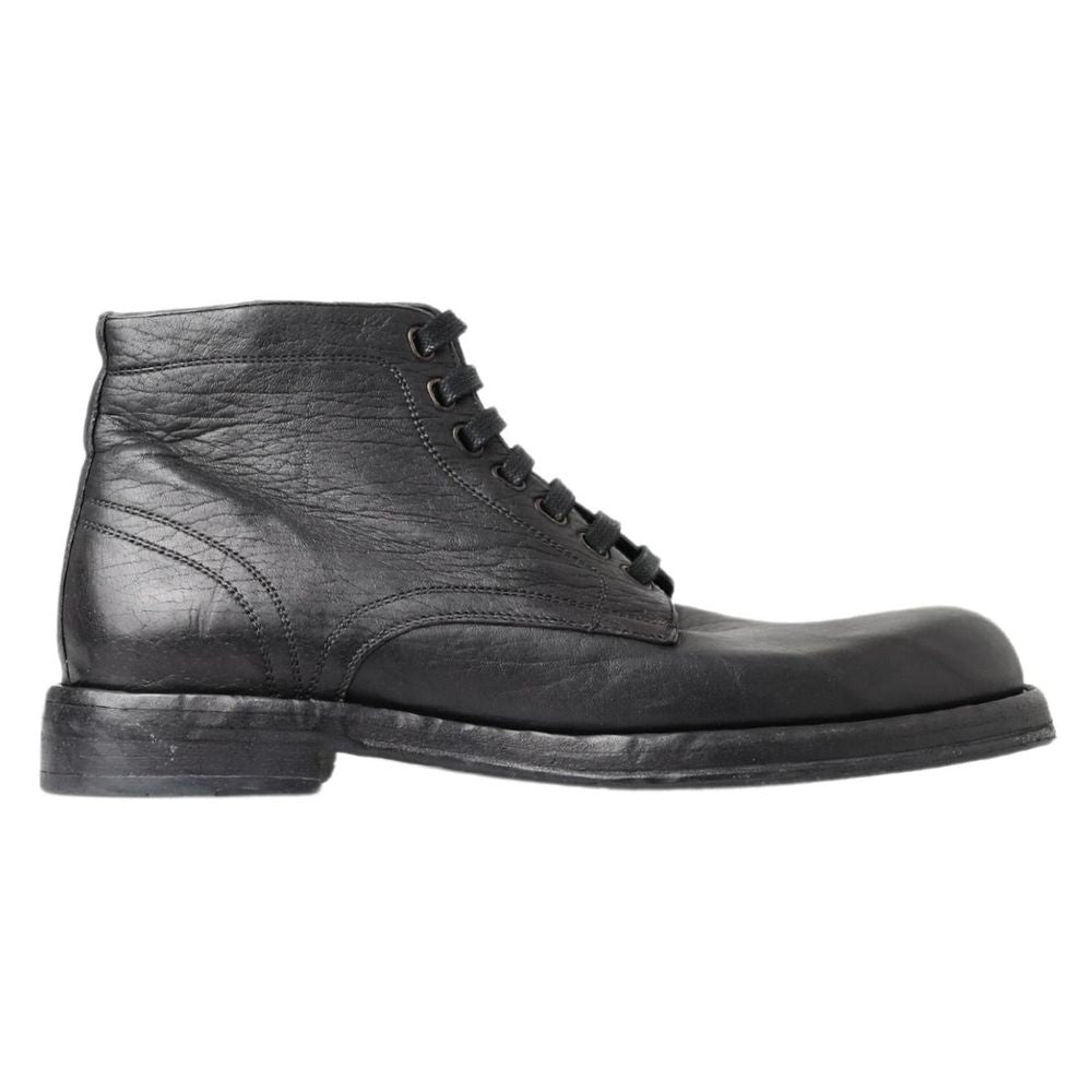 Dolce & Gabbana Black Leather Lace-Up Boots