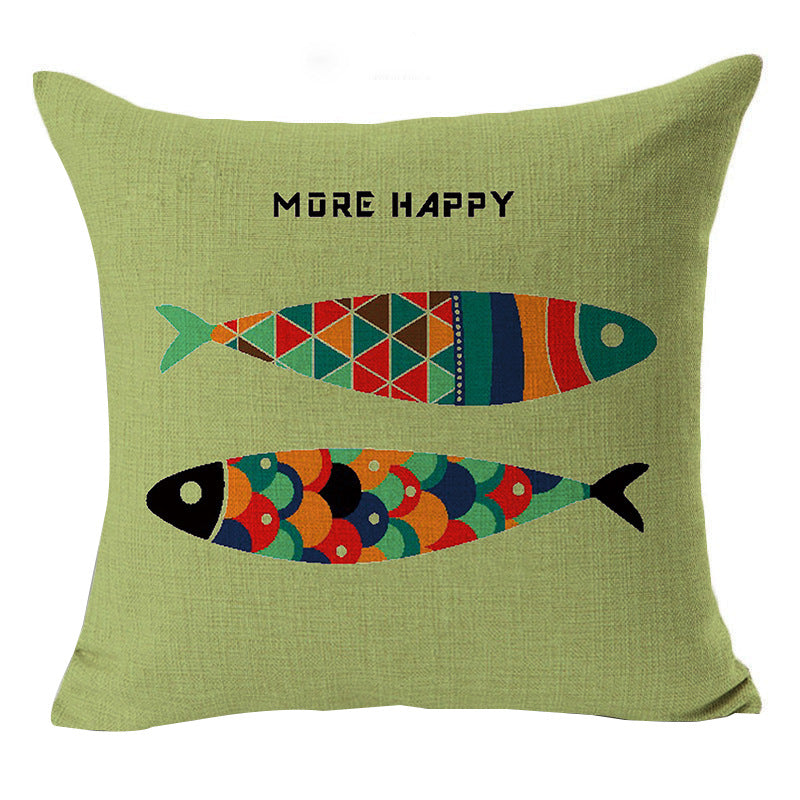 Nordic Fish Cartoon Hand-painted Car Pillow Cover