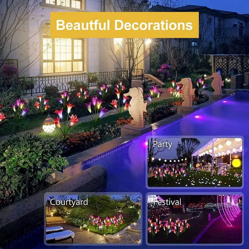 4pcs Solar Flower Lights with 16 Heads for Garden Decor