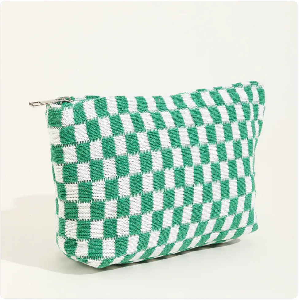 Large Wool Chessboard Cosmetic Bag