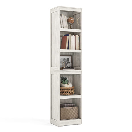 LINSY HOME 5-Shelf Bookcase Narrow Bookshelves Floor Standing Display Storage Shelves 68 in Tall Bookcase Home Decor Furniture for Home Office Living Room Bed Room - White Oak