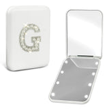 Aganmi Travel Mirror with Lights Initial 1X/2X Magnification LED Compact Mirror Portable Pocket Mirror Small Folding Handheld Makeup Mirror Mothers Day Birthday Gifts for Women Teen Girls White G