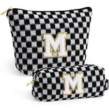 YOOLIFE Preppy Makeup Bag - Preppy Stuff Cosmetic Toiletry Pouch Travel Makeup Bag Monogram Cute Initial Makeup Bag Makeup Bags for Women Large Makeup Bag Personalized Gifts for Women Black M