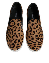 Dolce & Gabbana Brown Calfskin Fur Leopard Sneakers Shoes