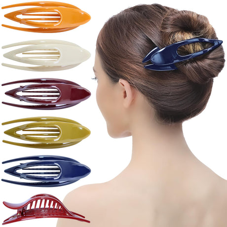 RC ROCHE ORNAMENT 6 Pcs Womens French Concord Curved Hair Clip No Slip Strong Grip Comfortable Hold Girls Ladies Beauty Accessory Pin Teeth Clamp Medium Classic Multicolor