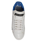 Dolce & Gabbana White Blue Logo Portofino Sneakers Shoes