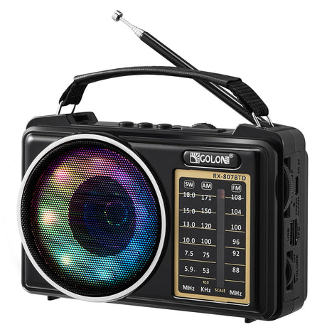 Gelielim Bluetooth Speaker with Radio Small Radios Portable AM FM Colorful Light Rechargeable Battery Powered Support USB/TF Card Portable Radio Bluetooh Speaker for Home Outdoor
