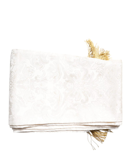 Dolce & Gabbana White Floral Jacquard Skinny Fringes Scarf
