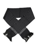 Dolce & Gabbana Black White Polka Dotted Silk Skinny Fringes Scarf
