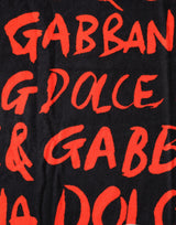 Dolce & Gabbana Black Red Logo Print Cotton Beach Towel