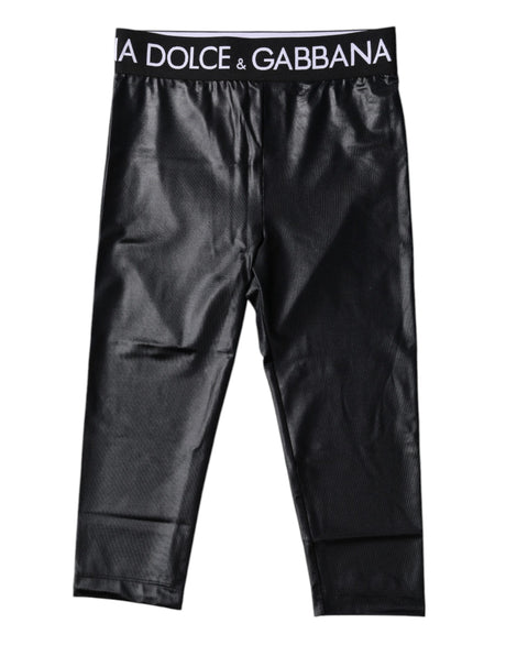 Dolce & Gabbana Black Logo Nylon Cropped Tights Pants Underwear