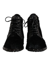 Dolce & Gabbana Black Pony Style Leather Mid Calf Boots Shoes