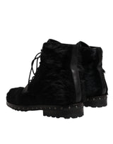 Dolce & Gabbana Black Pony Style Leather Mid Calf Boots Shoes