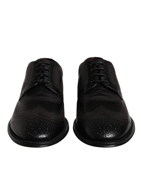 Dolce & Gabbana Black Embroidered Classic Leather Derby Dress Shoes