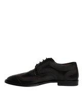 Dolce & Gabbana Black Embroidered Classic Leather Derby Dress Shoes