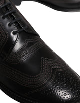 Dolce & Gabbana Black Embroidered Classic Leather Derby Dress Shoes