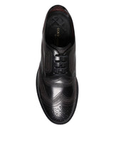 Dolce & Gabbana Black Embroidered Classic Leather Derby Dress Shoes