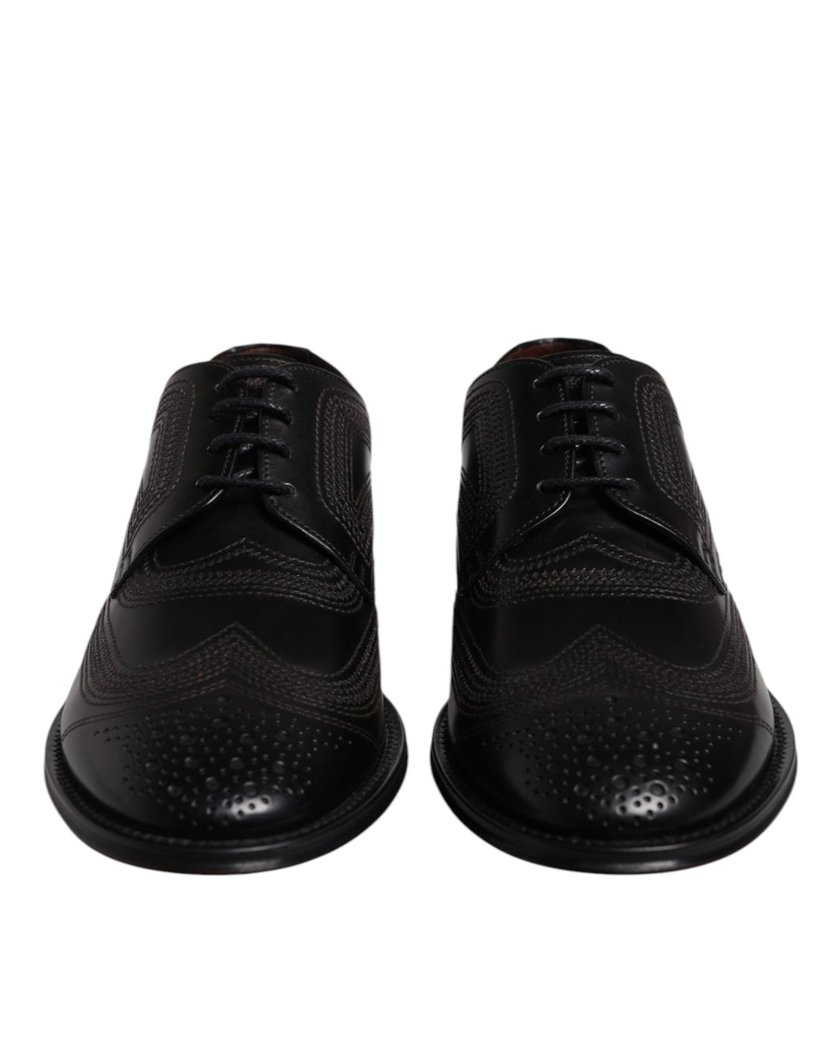 Dolce & Gabbana Black Embroidered Classic Leather Derby Dress Shoes