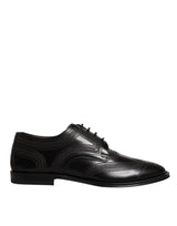 Dolce & Gabbana Black Embroidered Classic Leather Derby Dress Shoes