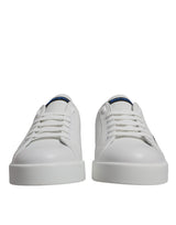 Dolce & Gabbana White Blue Leather Logo Low Top Sneakers Shoes