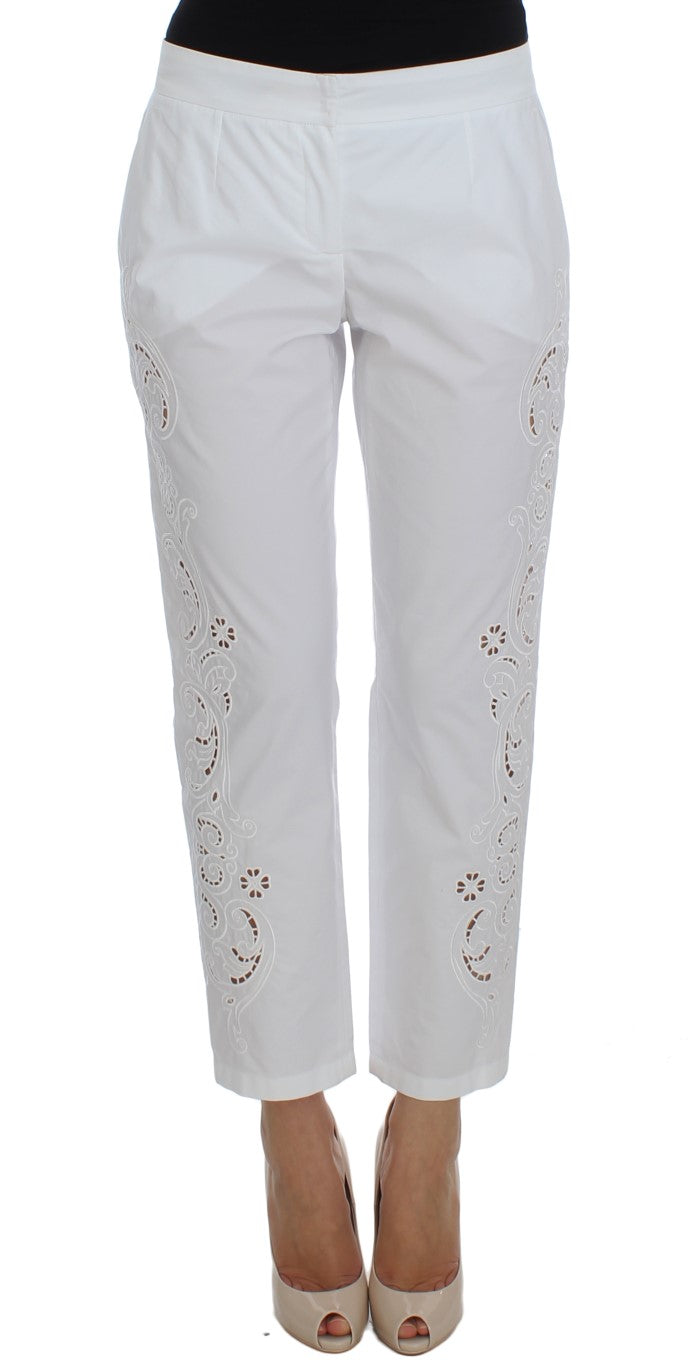 Dolce & Gabbana Elegant White Floral Cutout Dress Pants