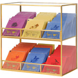REDHUGO Glass Tea Bag Organizer for Counter 2-Tier TeaBag Organizer Storage Tea Holder for Tea Bags Tea Caddy Tea Box Containers for Tea Bags Tea Rack Teabag Station Stand for Cabinet KitchenGold