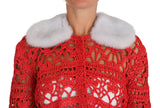 Dolce & Gabbana Red Cardigan Crochet Knit Raffia Sweater