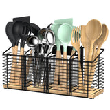 LOTEYIKE Large Kitchen Utensil Holder with 4 Compartments Black Metal Kitchen Cooking Utensil Organizer for Farmhouse Cooking Spatula Utensil Crock Caddy