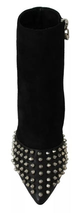 Philipp Plein Black Suede Studded Heels Ankle Boots Shoes
