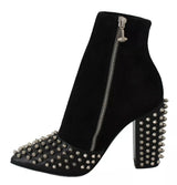 Philipp Plein Black Suede Studded Heels Ankle Boots Shoes