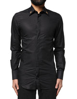 Dolce & Gabbana Black GOLD Cross Embellished Men Dress Shirt