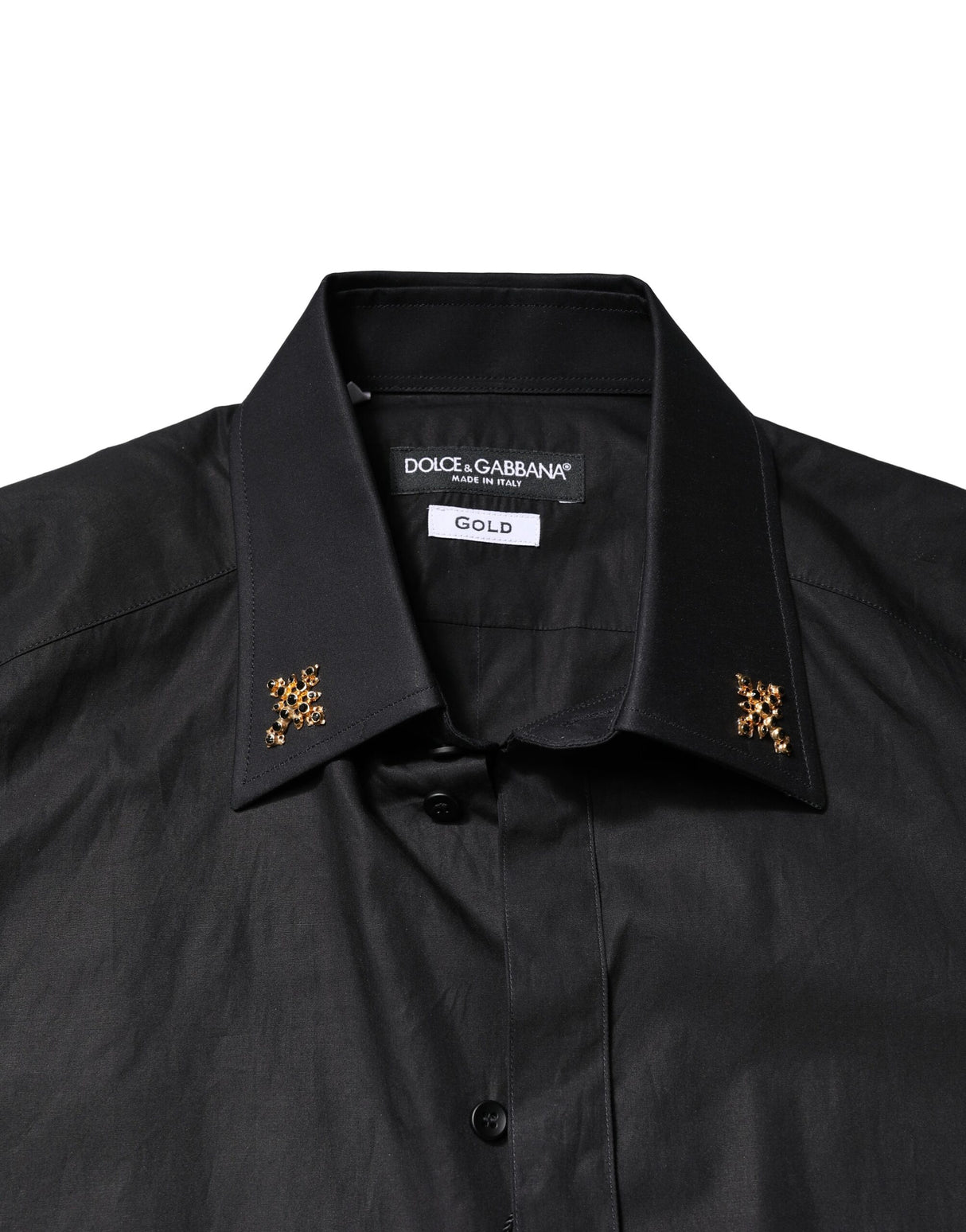 Dolce & Gabbana Black GOLD Cross Embellished Men Dress Shirt