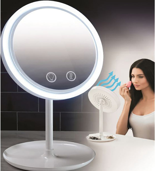 3-in-1 LED Makeup Mirror with Fan and Light