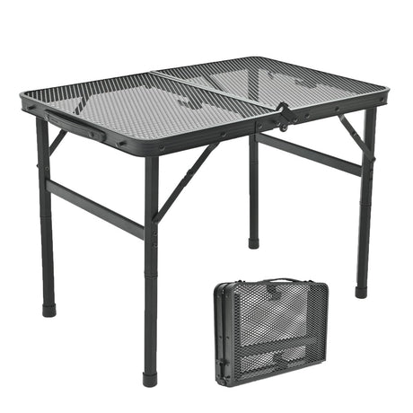 Goaylate Camping Table 2 ft Folding Grill Table with Mesh Desktop Anti-Slip Feet Height Adjustable Lightweight & Portable Aluminum Outdoor Table for Camping Picnic RV BBQ (23.6"X16"X22.5")