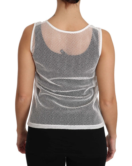 Dolce & Gabbana White Net  Transparent Sleeveless Tank Top