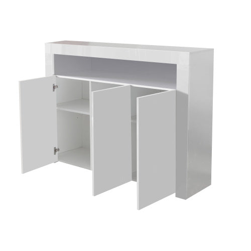 Living Room Sideboard Storage Cabinet Black High Gloss With LED Light