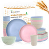 VIVAHEARTH 32-Piece Wheat Straw Dinnerware Sets Dishes Set for 8 Unbreakable Plates Bowls Cups Sets for Kitchen Parties Camping RV - Multi-color