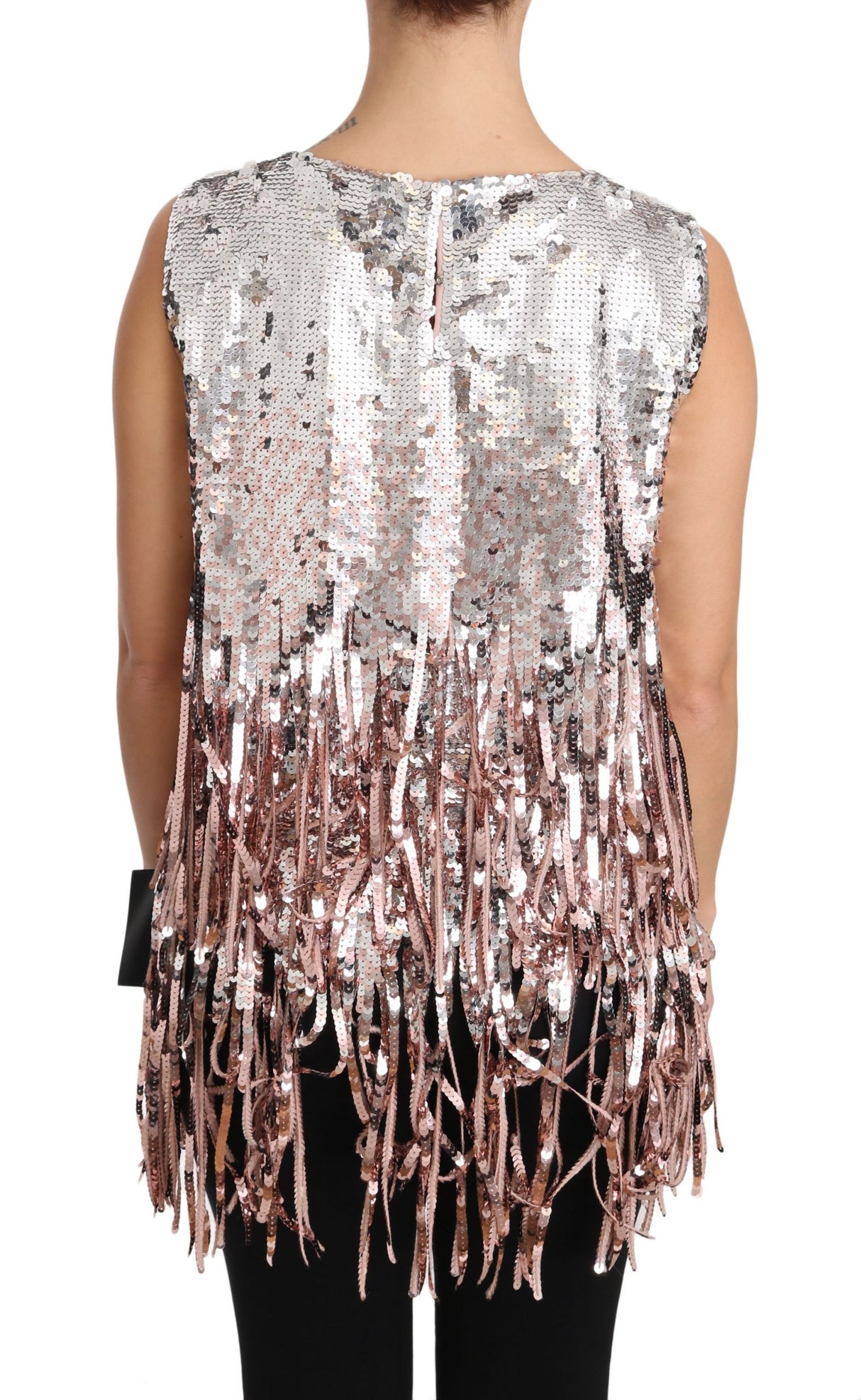 Dolce & Gabbana Golden Pink Sequined Fringe Elegance Top