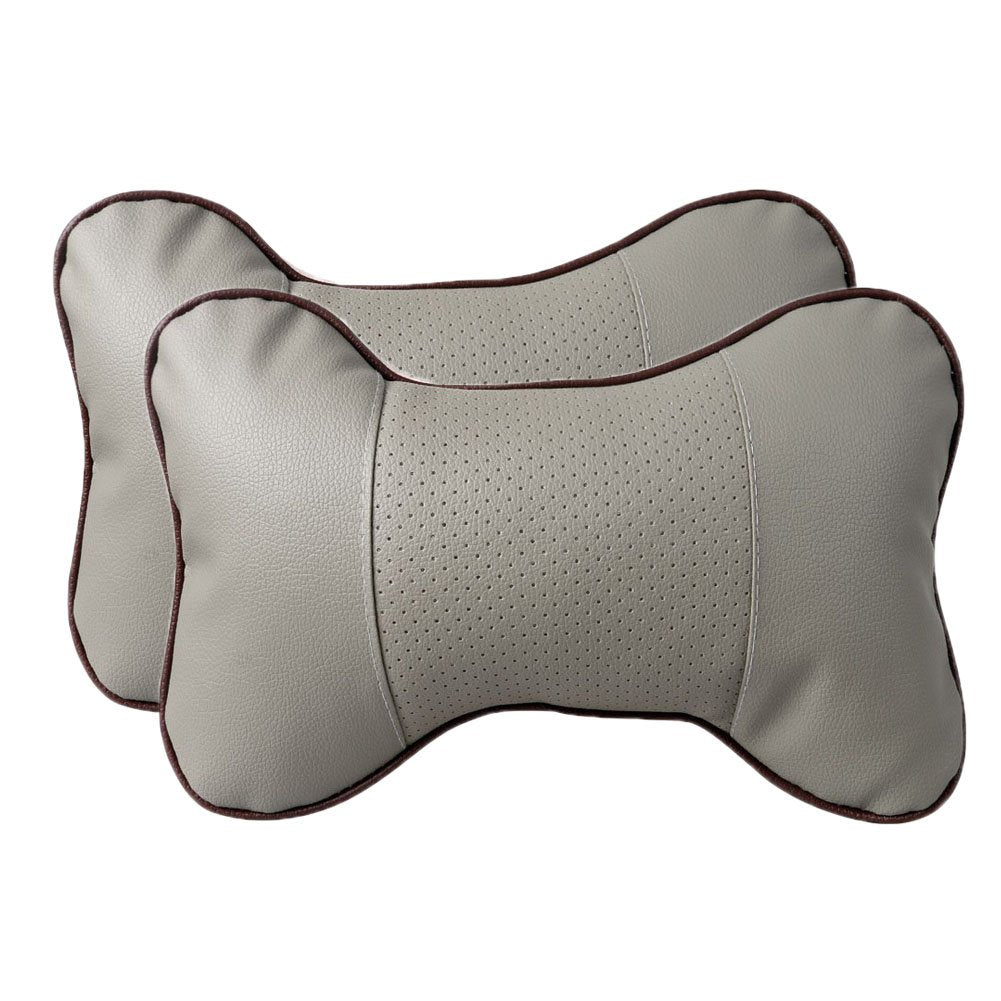 Leeko 2PCS Leather Car Seat Pillow Breathable Car Head Neck Rest Cushion Headrest Auto Car Safety Pillow (Gray)
