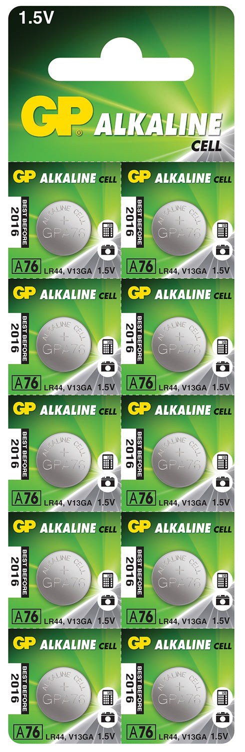 GP Alkaline Button Cell 1.5V LR44 10pcs 656.206UK