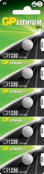 GP Lithium Button Cell CR1220 3V/36mAh 5-pack 656.252UK
