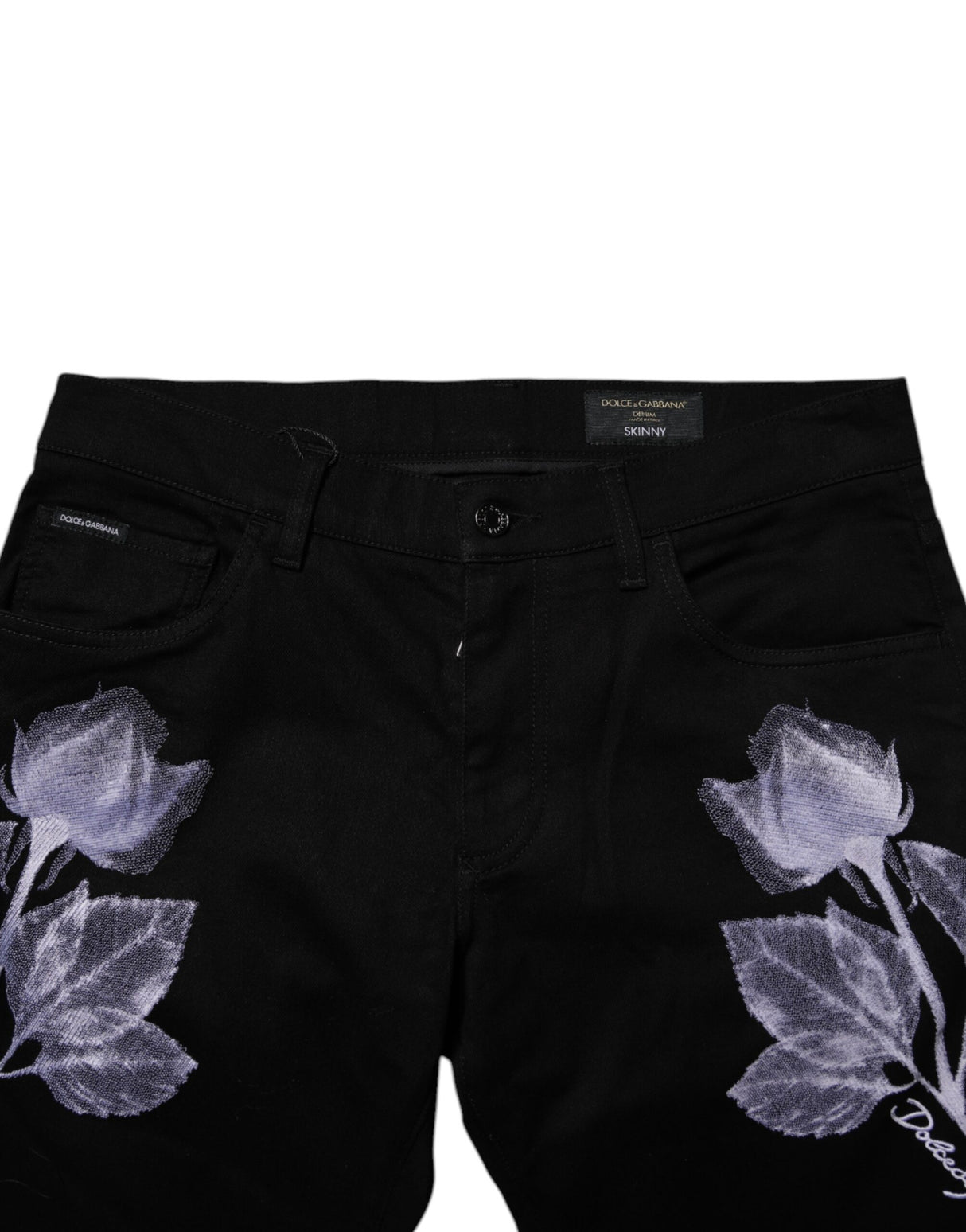 Dolce & Gabbana Black Floral Cotton Skinny Men Denim Jeans
