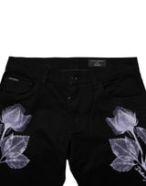 Dolce & Gabbana Black Floral Cotton Skinny Men Denim Jeans