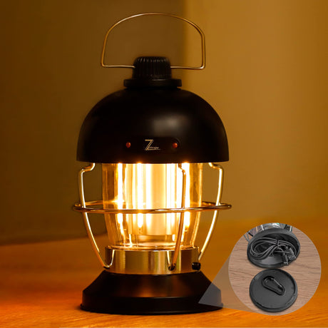 5000mAh Rechargeable Battery Powered LED Camping Lantern Portable 400LM Retro Lamp100H RuntimeStepless Dimmer3 Light ModesWaterproof Emergency Light Flashlight Torch for OutdoorPower OutageTent