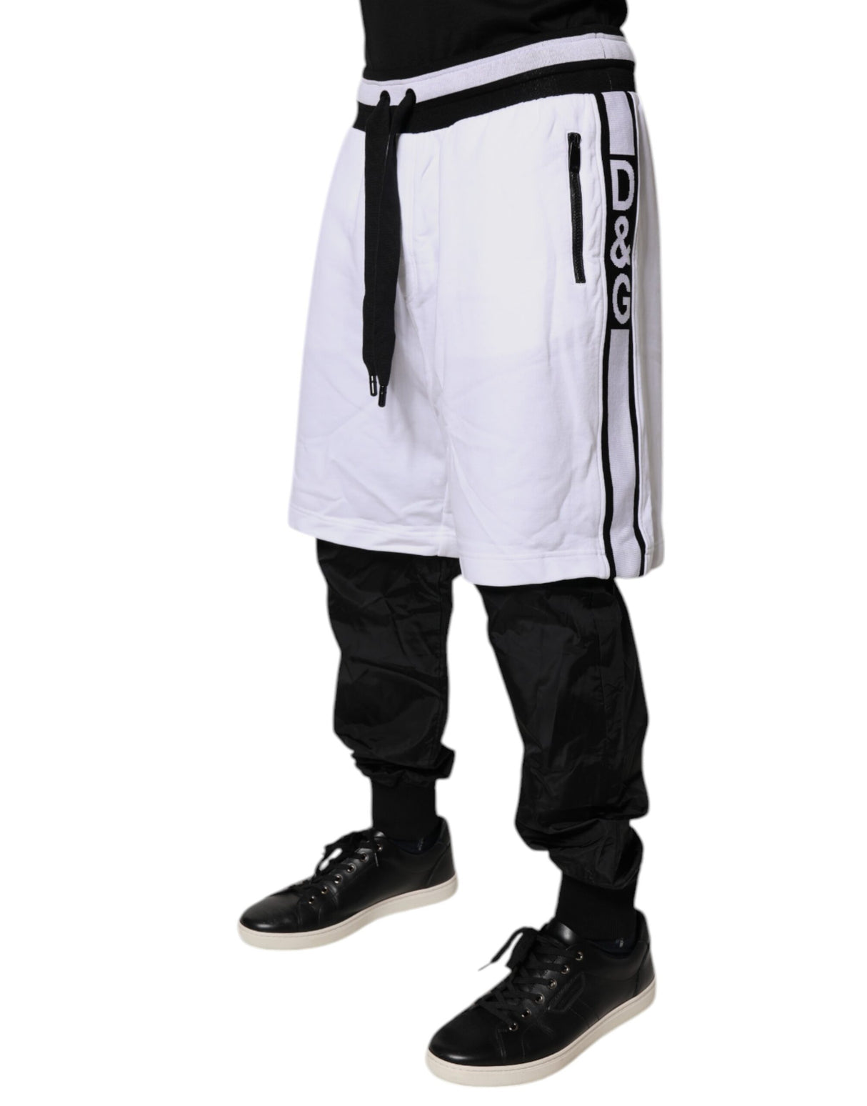 Dolce & Gabbana Black White Cotton Layered Sweatpants Pants
