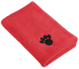 Bone Dry Embroidered Pet Grooming Towel Collection Absorbent Microfiber X-Large 41x23.5 Red