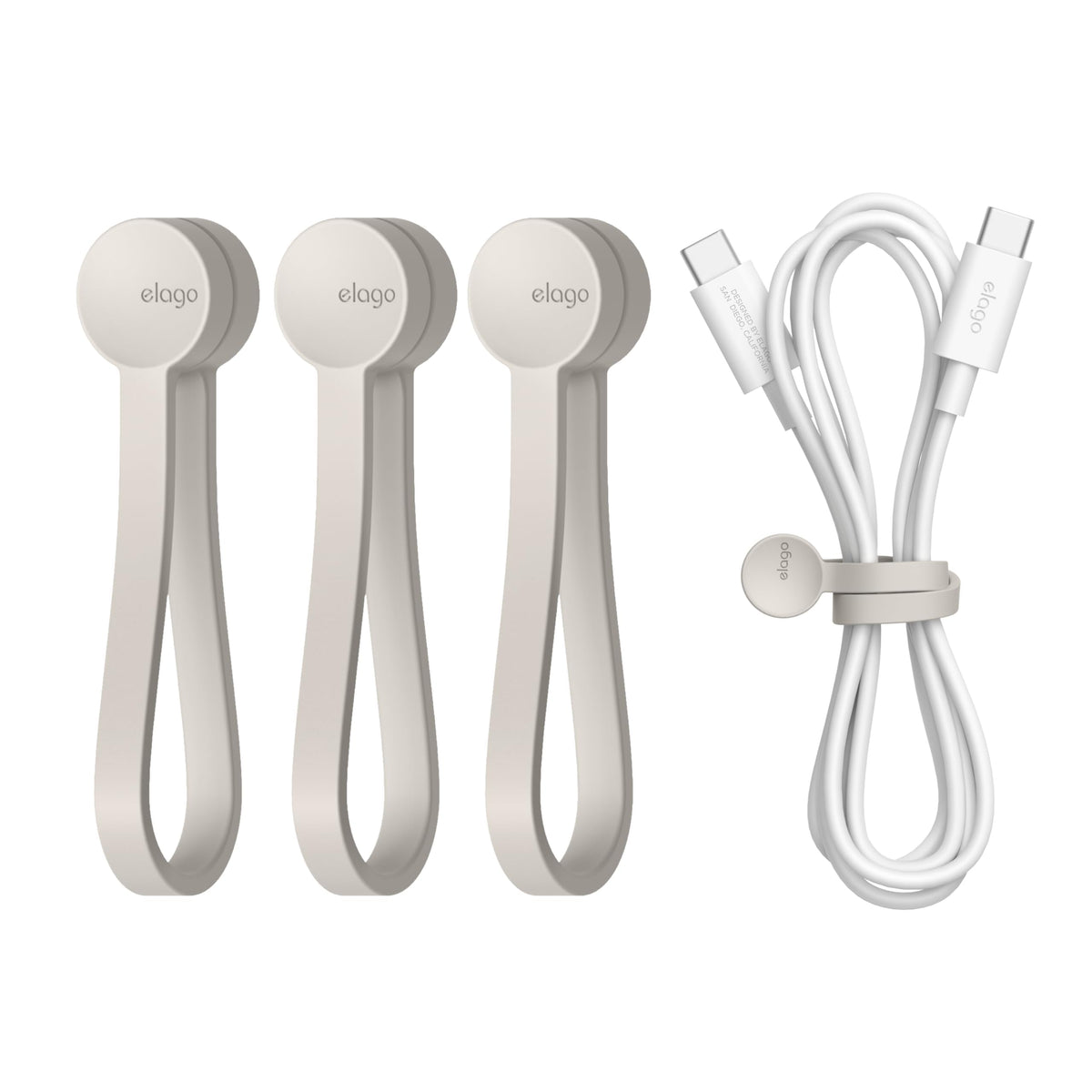 elago 3 Pack Magnetic Cable Ties Premium Silicone Cord Organizer Reusable Magnetic Cable Organizer (Stone)