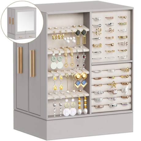 Lifewit Jewelry Box 360° Rotating Large Adjustable Angle Mirror Jewelry Storage Case with 6 Drawers Open Design Jewelry Organizer for Ring Necklace Earring Bracelet Great Gift Light Gray