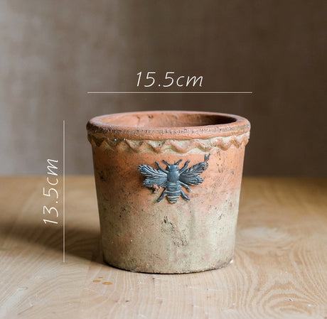 Bee Red Clay Flower Pot and Vase for Rustic Decor