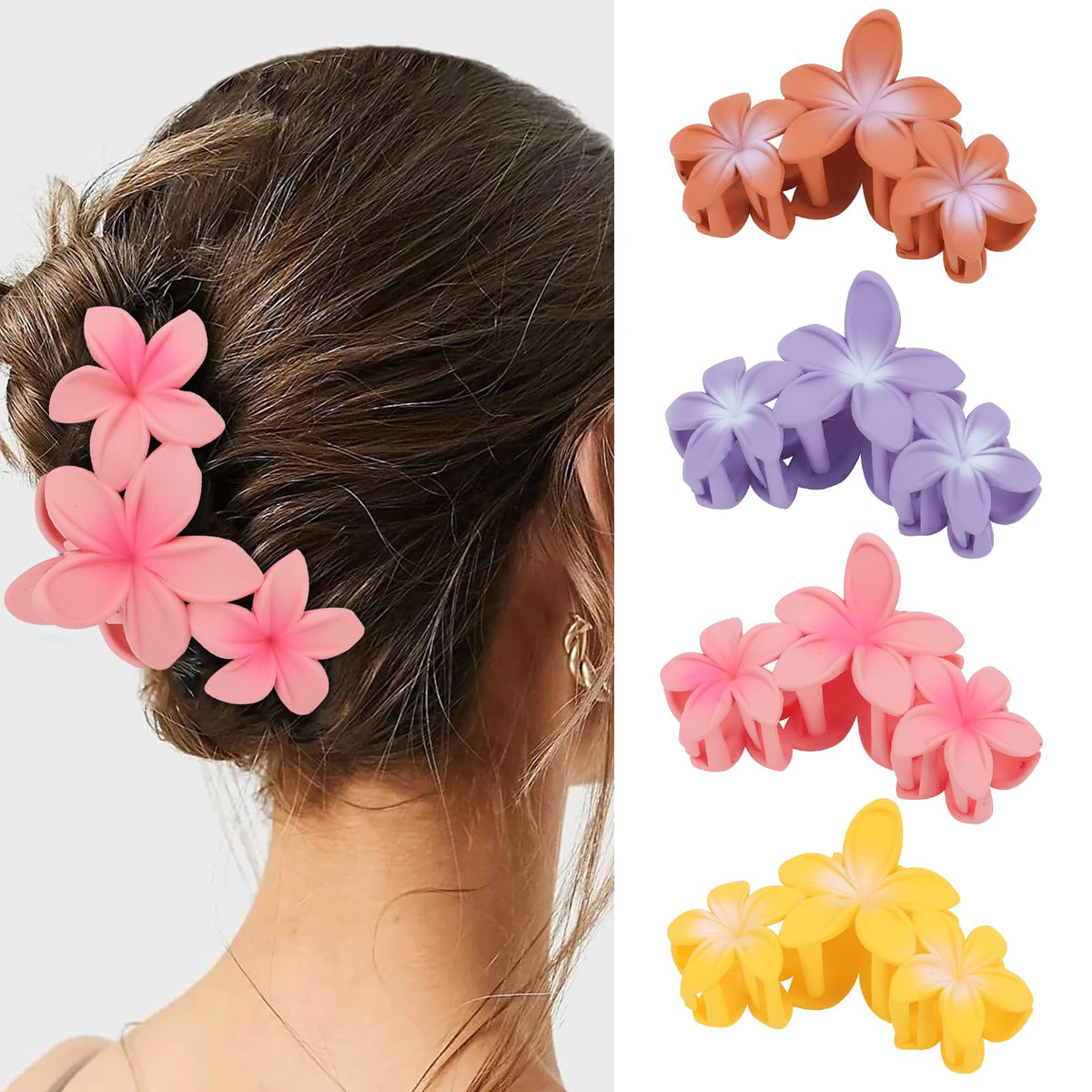 Amariver Hair Clip 4PCS Flower Hair Claws for Women & Girls Tropical Style Strong Hold Acrylic Floral Theme Hair Accessories for Thick Thin Hair Party Wedding Beach Versatile Use